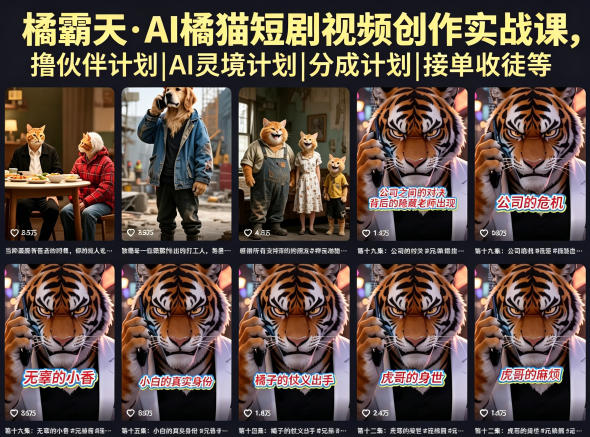 橘霸天·AI橘猫短剧视频创作实战课,撸伙伴计划|AI灵境计划|分成计划|接单收徒等-初遇资源网