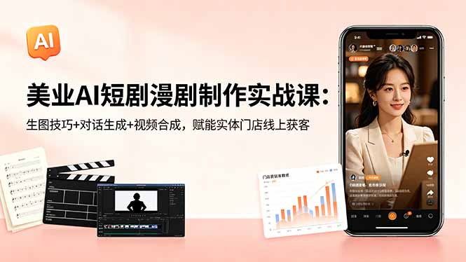 美业AI短剧漫剧制作实战课:生图技巧+对话生成+视频合成,赋能实体门店线上获客-初遇资源网
