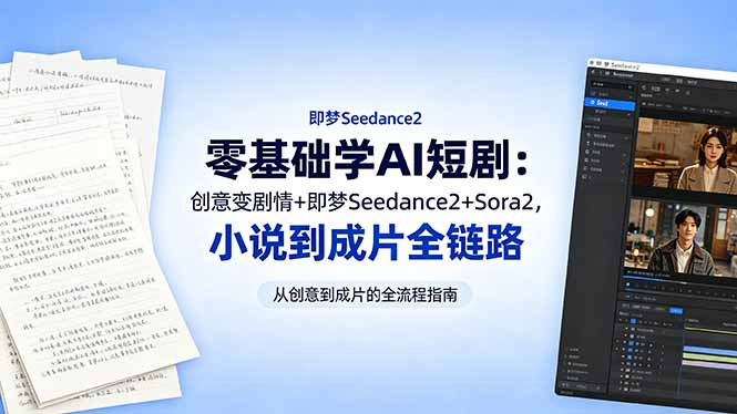 零基础学AI短剧:创意变剧情+即梦Seedance2+Sora2,小说到成片全链路-初遇资源网