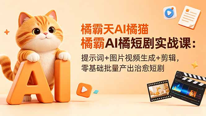 橘霸天AI橘猫短剧实战课:提示词+图片视频生成+剪辑,零基础批量产出治愈短剧-初遇资源网