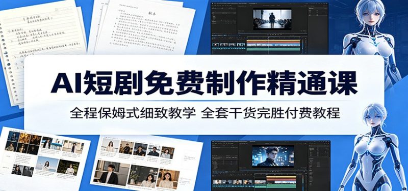 AI短剧免费制作精通课:全程保姆式细致教学,全套干货完胜付费教程-初遇资源网