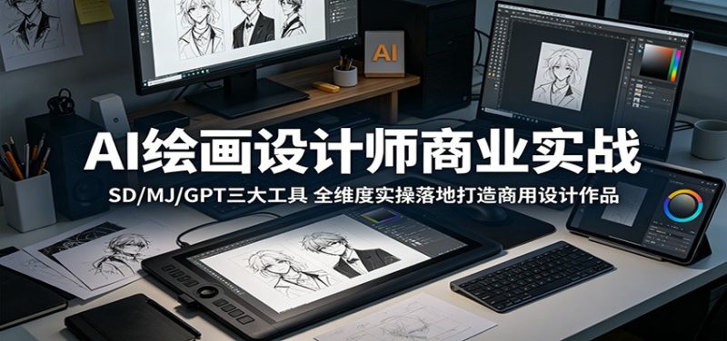 AI绘画设计师商业实战:SD/MJ/GPT三大工具,全维度实操落地打造商用设计作品-初遇资源网