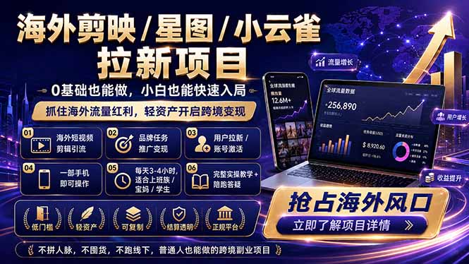 海外剪映 / 星图 / 小云雀拉新项目 普通人也能上手的跨境流量变现副业-初遇资源网