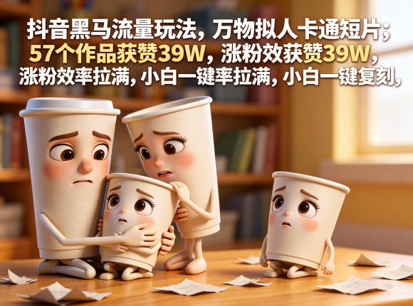 抖音黑马流量玩法,万物拟人卡通短片,57个作品获赞39W,涨粉效率拉满,小白一键复刻,保姆级拆解-初遇资源网