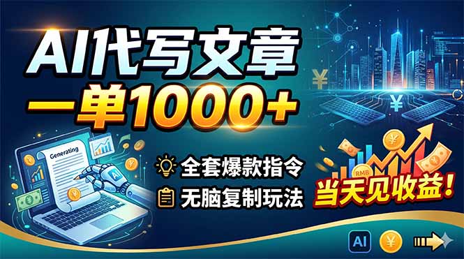 AI代写文章,一单1000+,全套爆款指令+无脑复制玩法,当天见收益!-初遇资源网