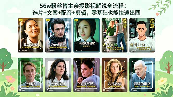 56万粉丝博主亲授影视解说全流程:选片+文案+配音+剪辑,零基础也能快速出圈-初遇资源网