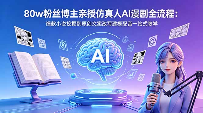 80w粉丝博主亲授仿真人AI漫剧全流程：爆款小说挖掘到原创文案改写建模配音一站式教学-初遇资源网