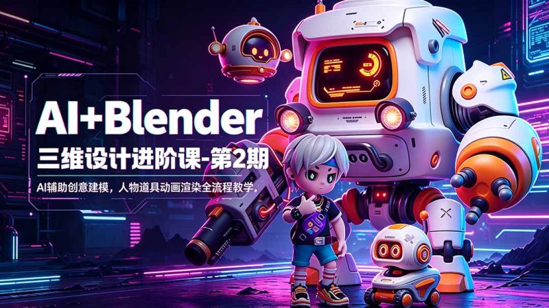 AI+Blender三维设计进阶课-第2期：AI辅助创意建模，人物道具动画渲染全流程教学-初遇资源网