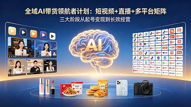 全域AI带货领航者计划:短视频+直播+多平台矩阵,三大阶段从起号变现到长效经营-初遇资源网
