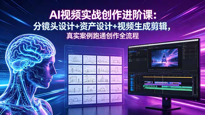 AI视频实战创作进阶课：分镜头设计+资产设计+视频生成剪辑，真实案例跑通创作全流程-初遇资源网
