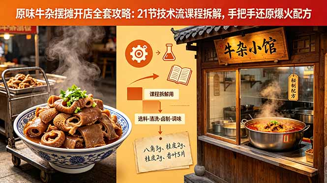 原味牛杂摆摊开店全套攻略:21节技术流课程拆解,手把手还原爆火配方-初遇资源网