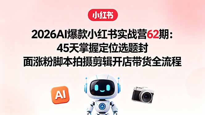 2026AI爆款小红书实战营62期:45天掌握定位选题封面涨粉脚本拍摄剪辑开店带货全流程-初遇资源网