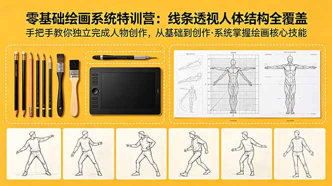 零基础绘画系统特训营：线条透视人体结构全覆盖，手把手教你独立完成人物创作-初遇资源网