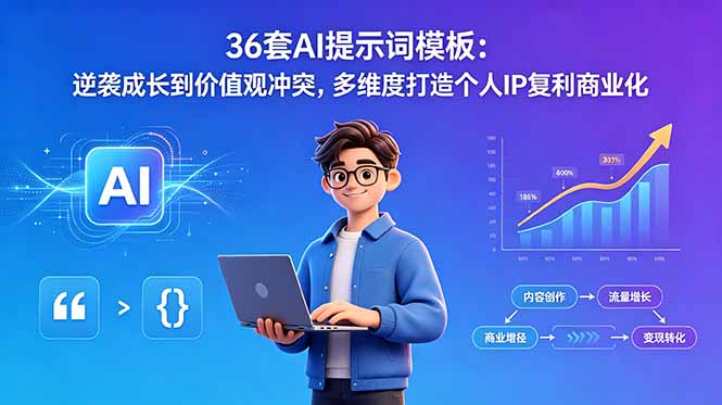 36套AI提示词模板:逆袭成长到价值观冲突,多维度打造个人IP复利商业化-初遇资源网