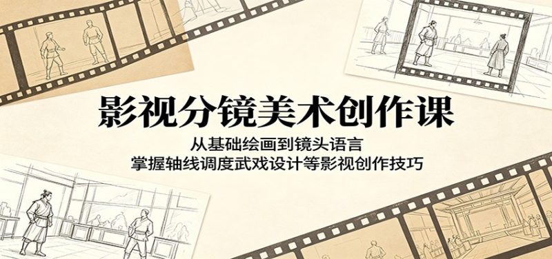 影视分镜美术创作课:从基础绘画到镜头语言,掌握轴线调度武戏设计等影视创作技巧-初遇资源网