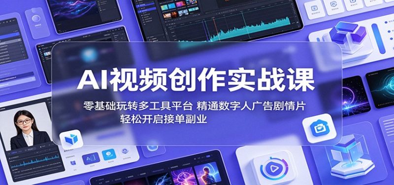 AI视频创作实战课:零基础玩转多工具平台,精通数字人广告、剧情片,轻松开启接单副业-初遇资源网