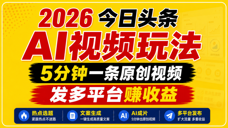 2026今日头条AI视频玩法,5分钟一条原创视频,发多平台赚收益-初遇资源网