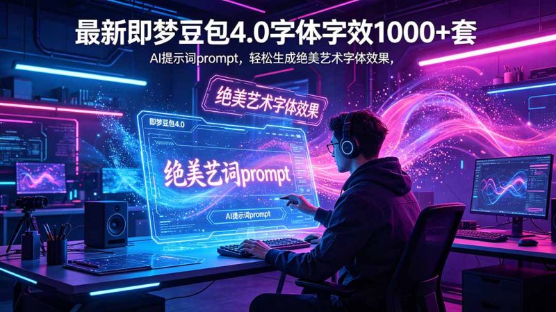 最新即梦豆包4.0字体字效1000+套,AI提示词prompt,轻松生成绝美艺术字体效果-初遇资源网