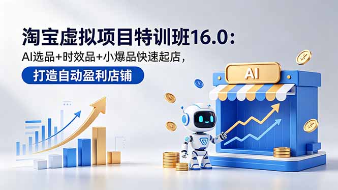淘宝虚拟项目特训班16.0:AI选品+时效品+小爆品快速起店,打造自动盈利店铺-初遇资源网