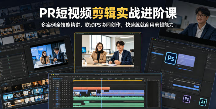 PR短视频剪辑实战进阶课,多案例全技能精讲,联动PS协同创作,快速练就商用剪辑能力-初遇资源网