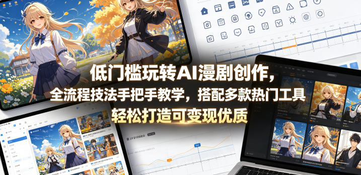 低门槛玩转AI漫剧创作,全流程技法手把手教学,搭配多款热门工具,轻松打造可变现优质作品-初遇资源网