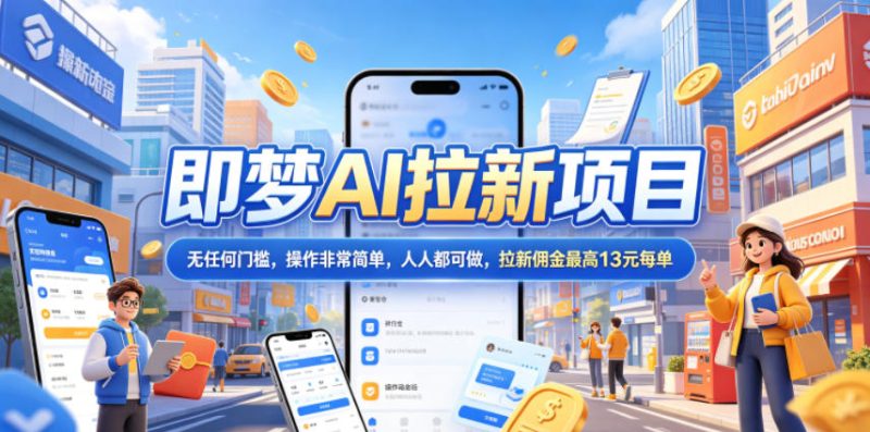 2026年即梦AI拉新项目最新玩法，无任何门槛，操作非常简单，人人都可做，拉新佣金最高13元每单-初遇资源网