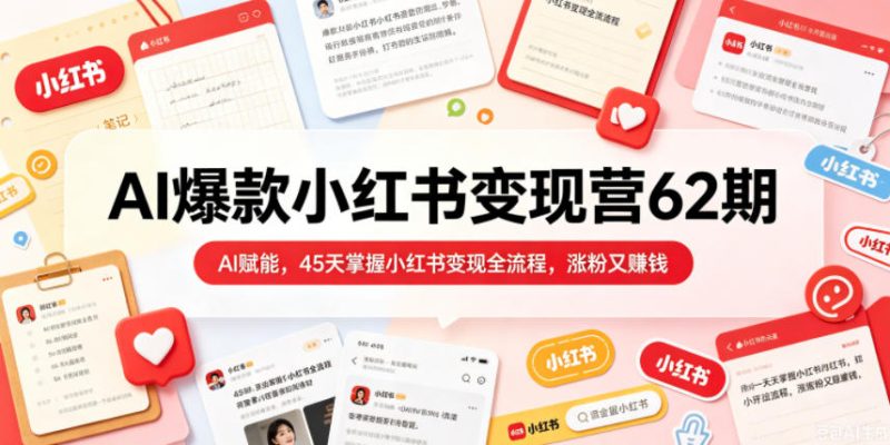 AI爆款小红书变现营62期2026年5月，AI赋能，45天掌握小红书变现全流程，涨粉又賺钱-初遇资源网