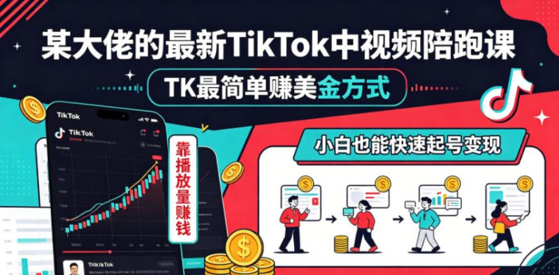 某大佬的最新TikTok中视频陪跑课,TK最简单賺美金方式,靠播放量賺钱,小白也能快速起号变现-初遇资源网