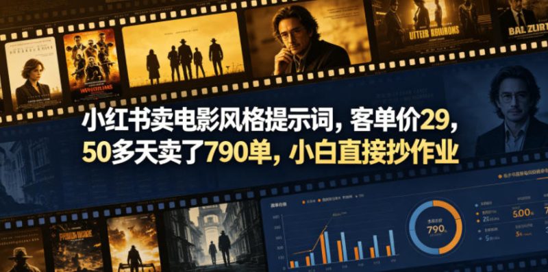 小红书卖电影风格提示词,客单价29,50多天卖了790单,小白直接抄作业!-初遇资源网