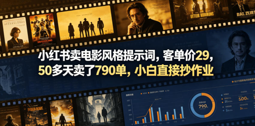 【冒泡网】小红书卖电影风格提示词，客单价29，50多天卖了790单，小白直接抄作业！ - 初遇资源网