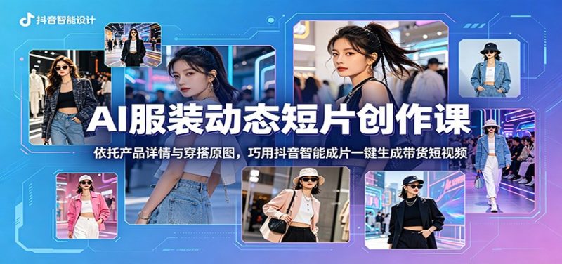 AI服装动态短片创作课:依托产品详情与穿搭原图,巧用抖音智能成片一键生成带货短视频-初遇资源网