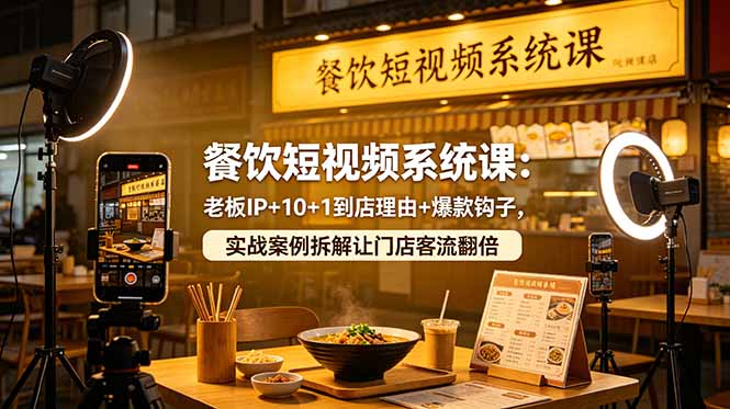 餐饮短视频系统课：老板IP+10+1到店理由+爆款钩子，实战案例拆解让门店客流翻倍-初遇资源网
