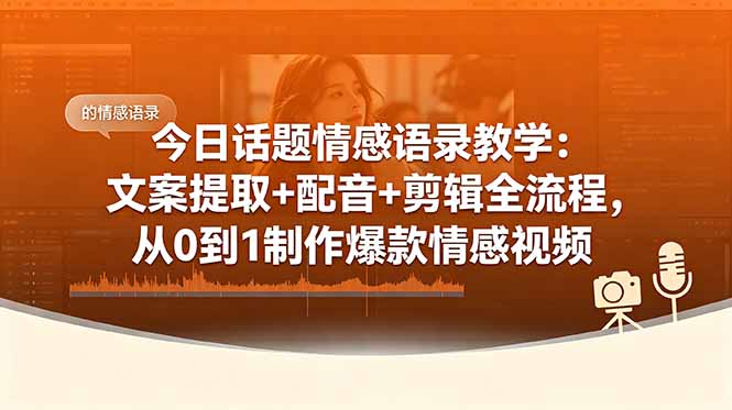 今日话题情感语录教学:文案提取+配音+剪辑全流程,从0到1制作爆款情感视频-初遇资源网