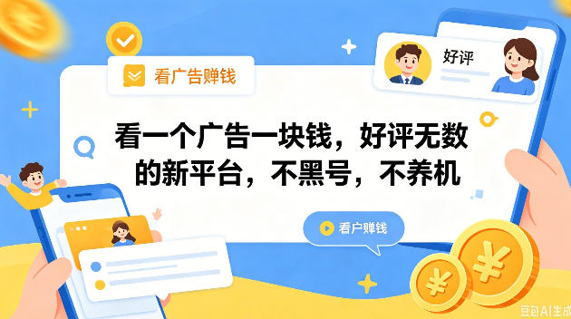 看一个广告一块钱，好评无数的新平台，不黑号，不养机，一撸几十块钱还是不错的-初遇资源网