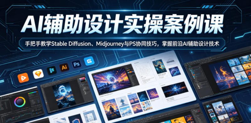 AI辅助设计实操案例课，手把手教学Stable Diffusion、Midjourney与PS协同技巧，掌握前沿AI辅助设计技术-初遇资源网