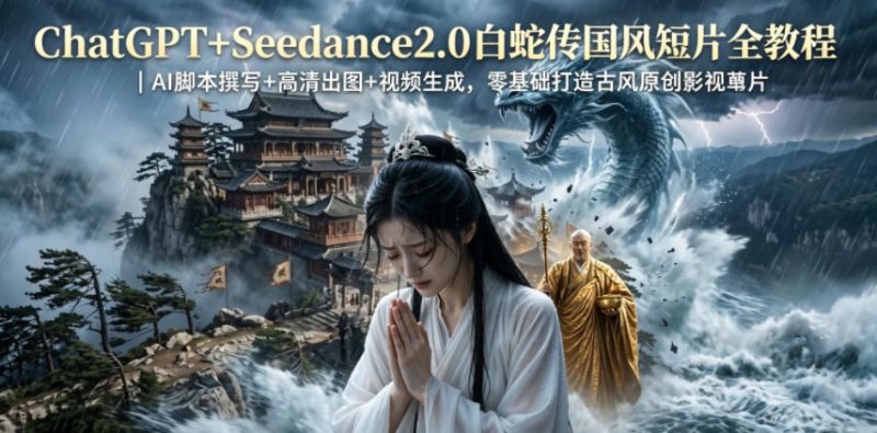 ChatGPT+Seedance2.0白蛇传国风短片全教程|AI脚本撰写+高清出图+视频生成,零基础打造古风原创影视短片-初遇资源网