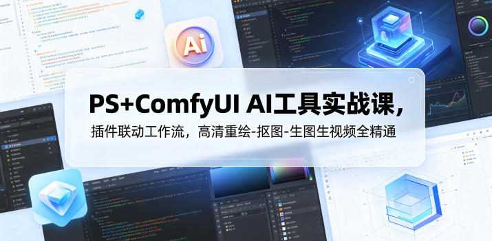 PS+ComfyUI AI工具实战课，插件联动工作流，高清重绘-抠图-生图生视频全精通-初遇资源网