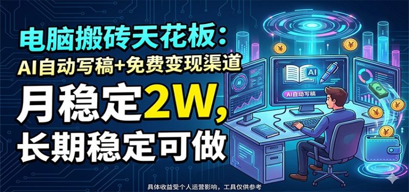 电脑搬砖天花板:AI自动写稿+免费变现渠道,月稳定2W,长期稳定可做-初遇资源网
