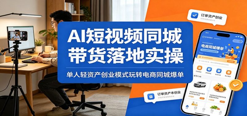 AI短视频同城带货落地实操：单人轻资产创业模式玩转电商同城爆单-初遇资源网