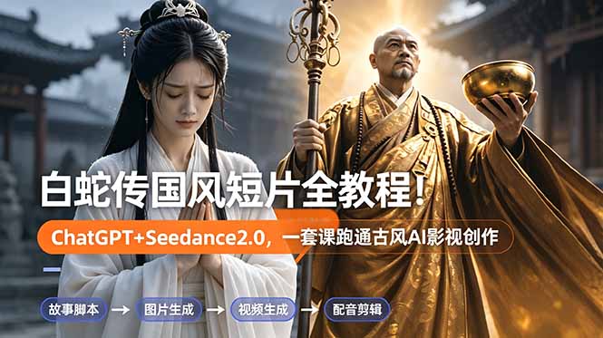 白蛇传-国风短片全教程!ChatGPT+Seedance2.0,一套课跑通古风AI影视创作-初遇资源网