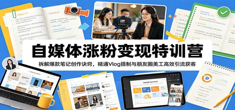 自媒体涨粉变现特训营:拆解爆款笔记创作诀窍,精通Vlog摄制与朋友圈美工高效引流获客-初遇资源网