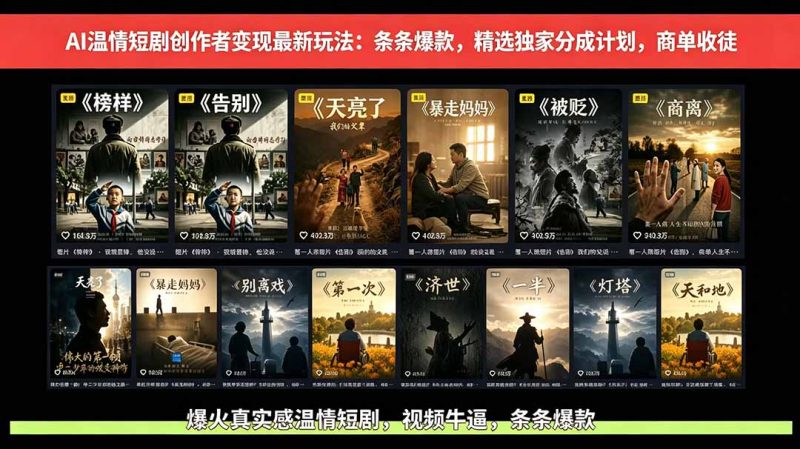 AI温情短剧创作者变现最新玩法:视频牛逼,条条爆款,精选独家分成计划,商单收徒-初遇资源网