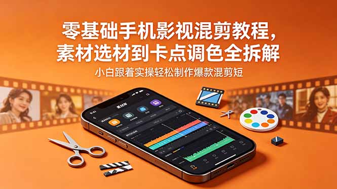零基础手机影视混剪教程,素材选材到卡点调色全拆解,小白跟着实操轻松制作爆款混剪短片-初遇资源网