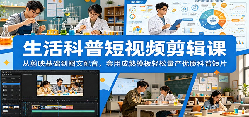 【福缘网创】生活科普短视频剪辑课：从剪映基础到图文配音，套用成熟模板轻松量产优质科普短片 - 初遇资源网