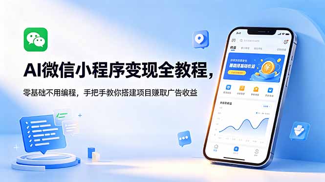 AI微信小程序变现全教程,零基础不用编程,手把手教你搭建项目赚取广告收益-初遇资源网