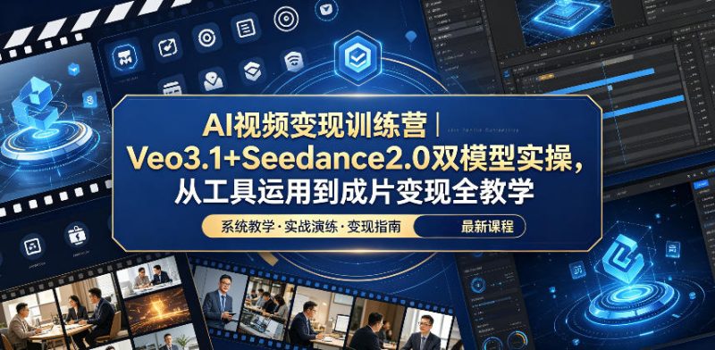 AI视频变现训练营|Veo3.1+Seedance2.0双模型实操,从工具运用到成片变现全教学-初遇资源网