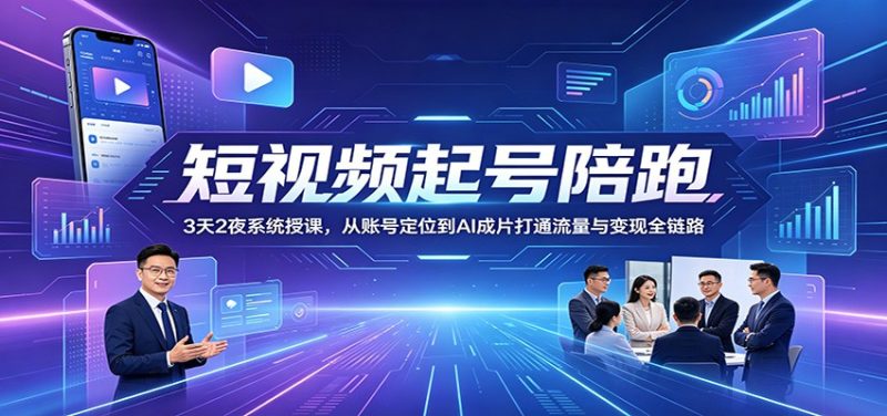 短视频起号陪跑：3天2夜系统授课，从账号定位到AI成片打通流量与变现全链路-初遇资源网