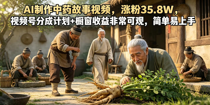 AI制作中药故事视频,涨粉35.8W,视频号分成计划+橱窗收益非常可观,简单易上手-初遇资源网