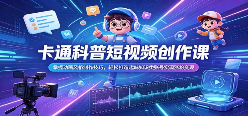 卡通科普短视频创作课:掌握动画风格制作技巧,轻松打造趣味知识类账号实现涨粉变现-初遇资源网