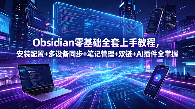 Obsidian零基础全套上手教程，安装配置+多设备同步+笔记管理+双链+AI插件全掌握-初遇资源网